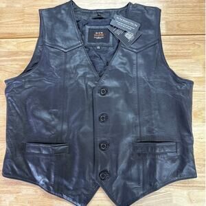Real Leather Mens Black Bikers Vest/Waistcoat XL  NWT